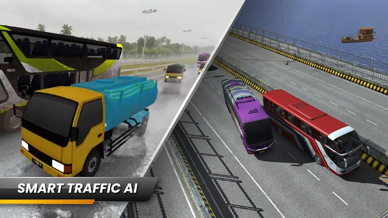 Bus Simulator Indonesia mod apk smart traffic AI on highway